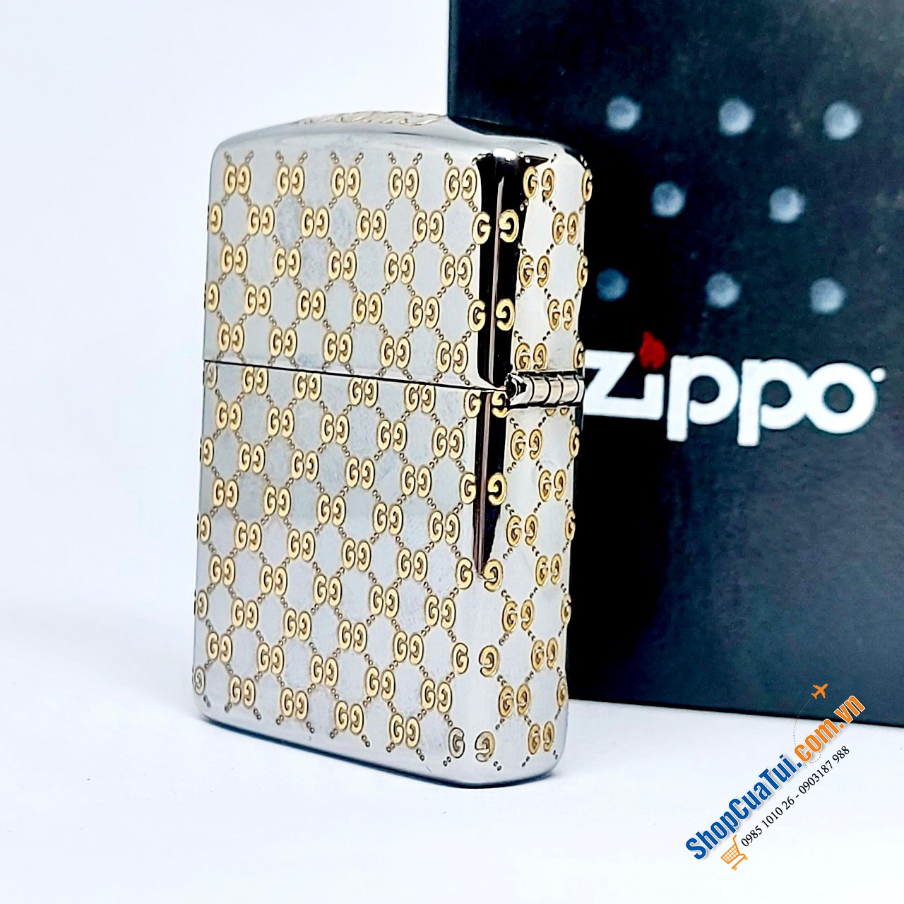 Bật lửa ZIPPO amor brass khắc design Thương hiệu Gucci màu vàng màu bạc