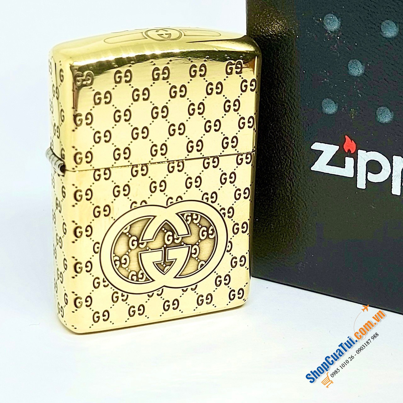 Bật lửa ZIPPO amor brass khắc design Thương hiệu Gucci màu vàng màu bạc