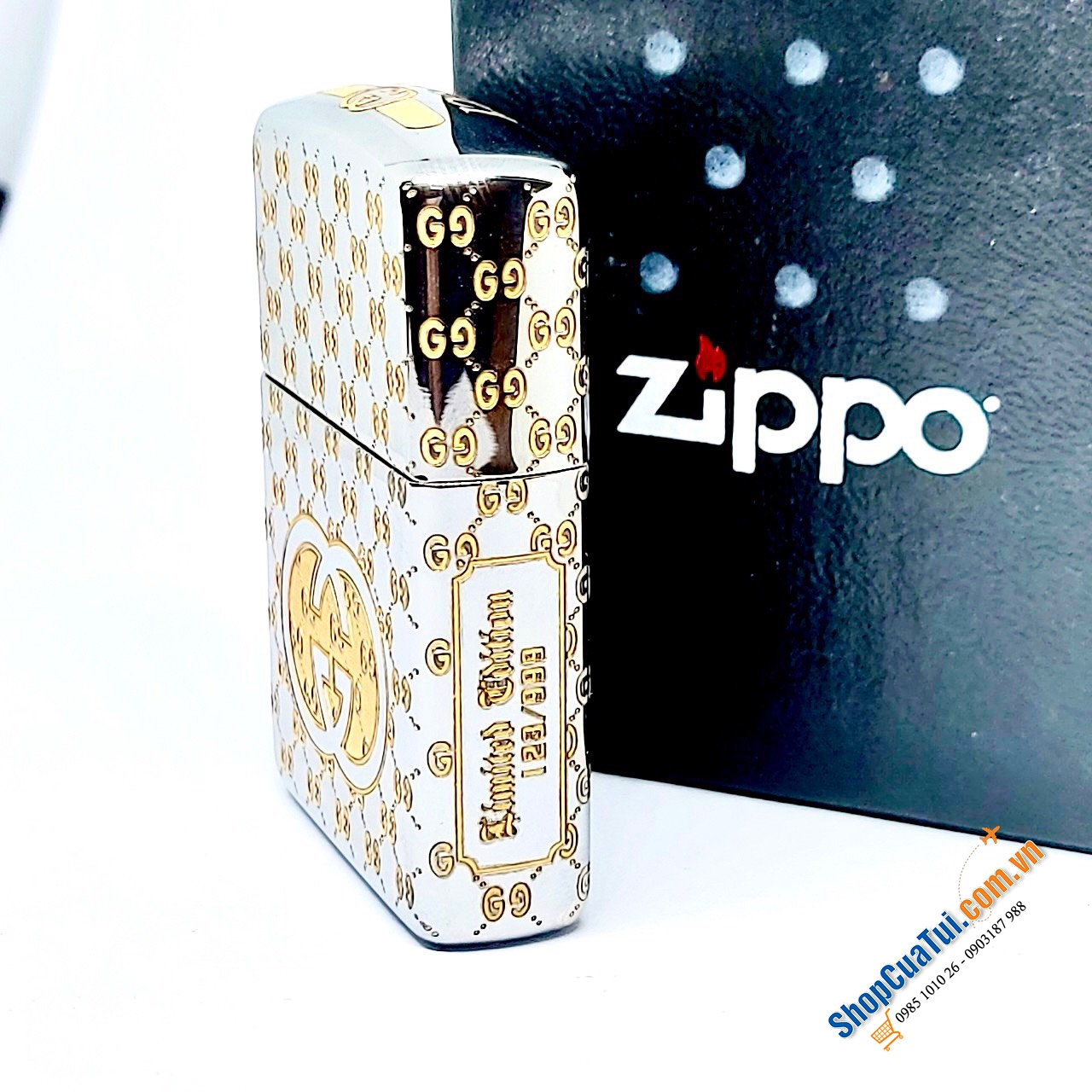 Bật lửa ZIPPO amor brass khắc design Thương hiệu Gucci màu vàng màu bạc