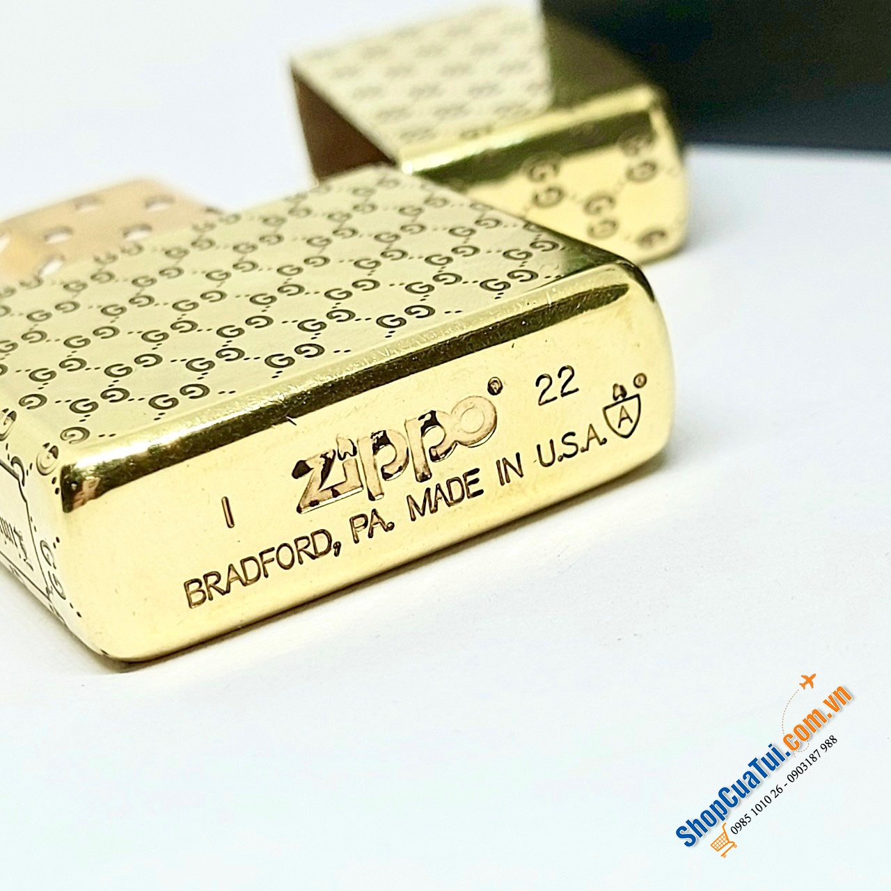 Bật lửa ZIPPO amor brass khắc design Thương hiệu Gucci màu vàng màu bạc