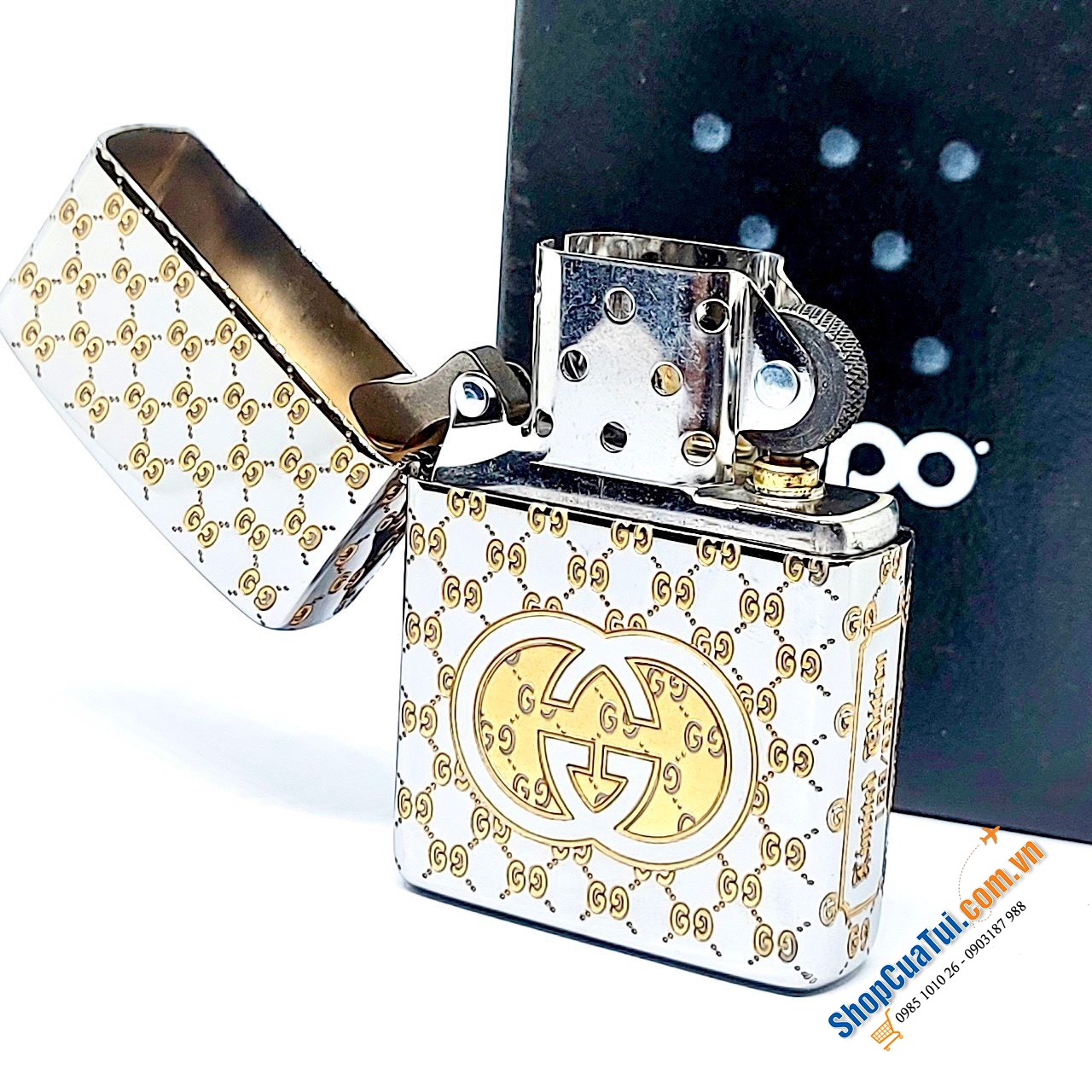 Bật lửa ZIPPO amor brass khắc design Thương hiệu Gucci màu vàng màu bạc