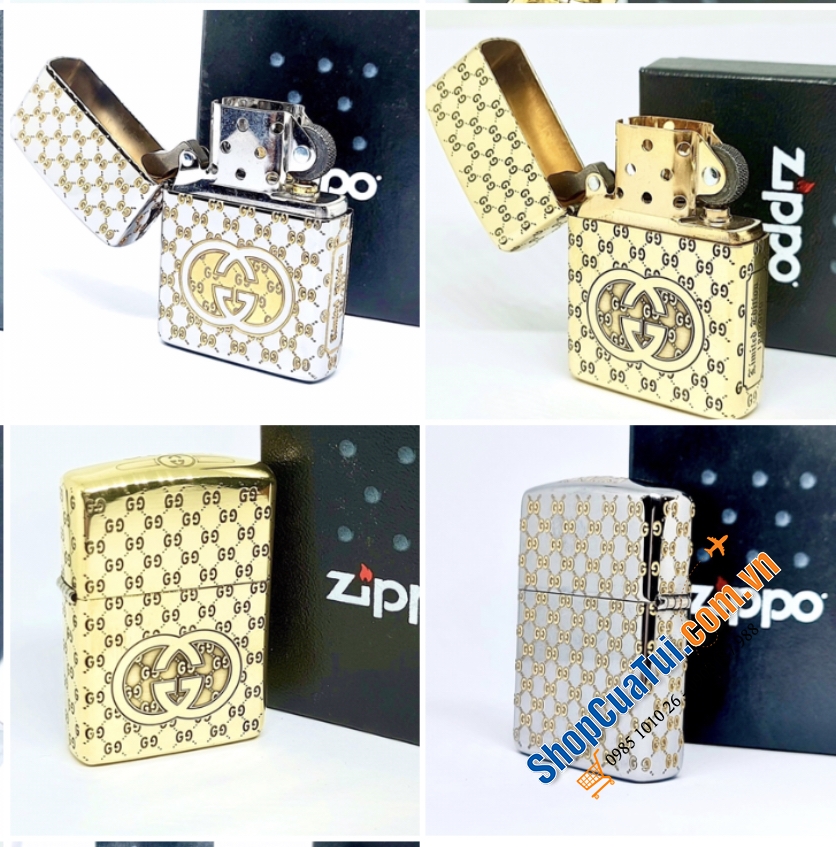 Bật lửa ZIPPO amor brass khắc design Thương hiệu Gucci màu vàng màu bạc