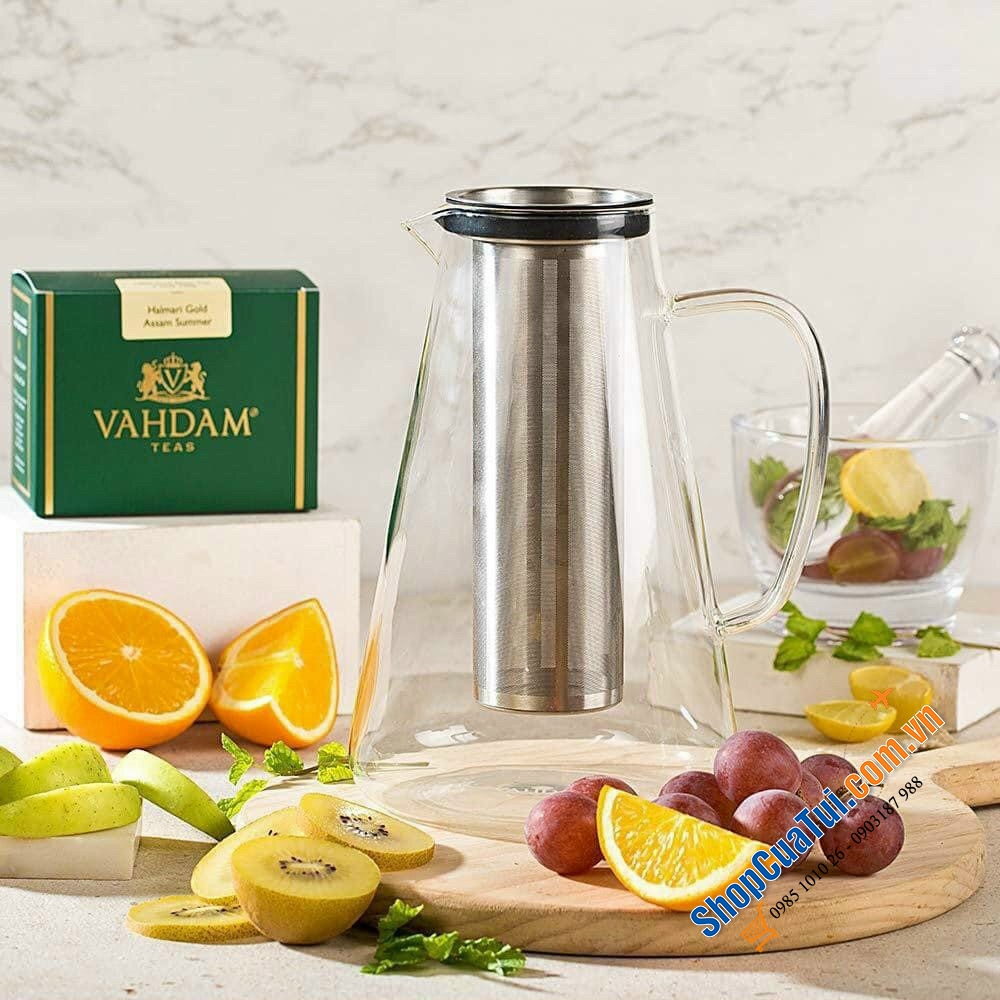 BÌNH Ủ TRÀ LIPTON VAHDAM 1,5 LÍT - Chất liệu BOROSILICATE chịu nhiệt cả nóng và lạnh