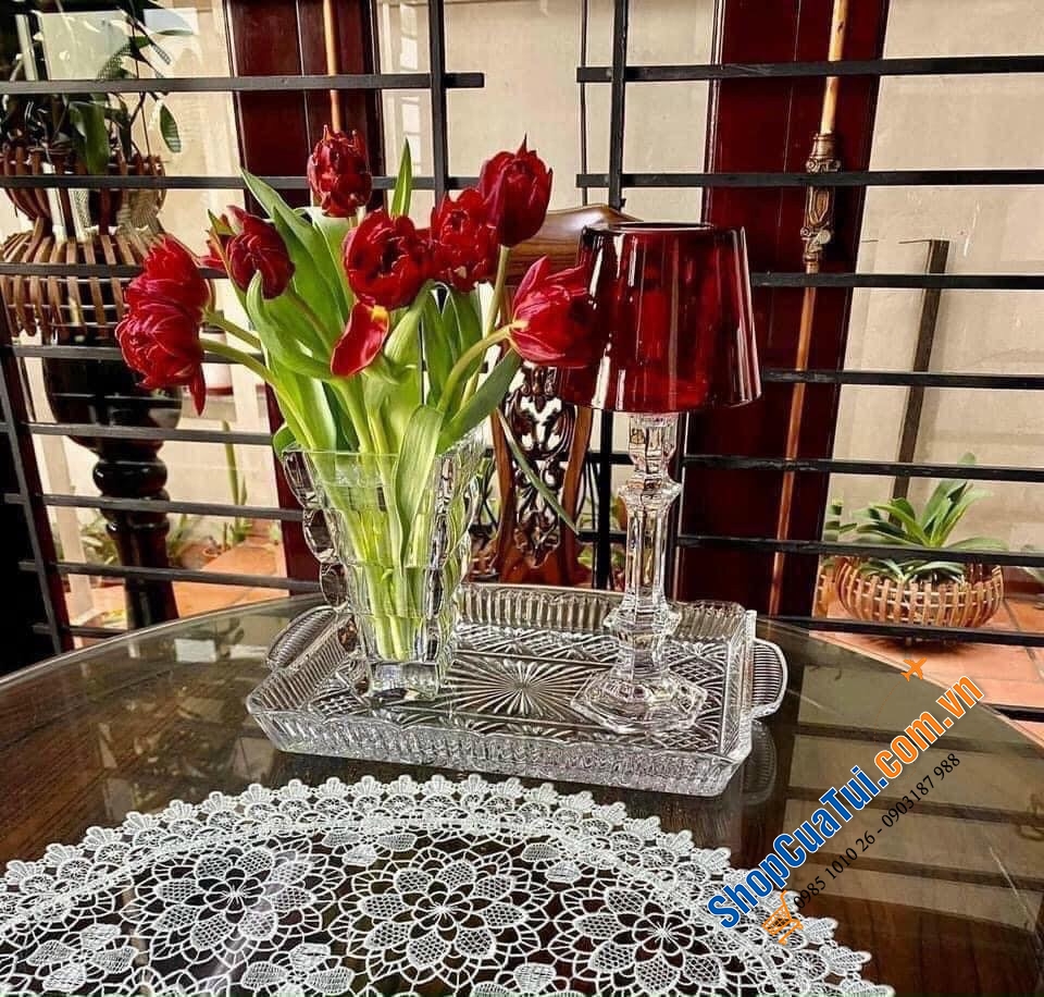 Lọ hoa pha lê Rogaska Adria size 25cm MÀU TRẮNG đẹp với mọi không gian