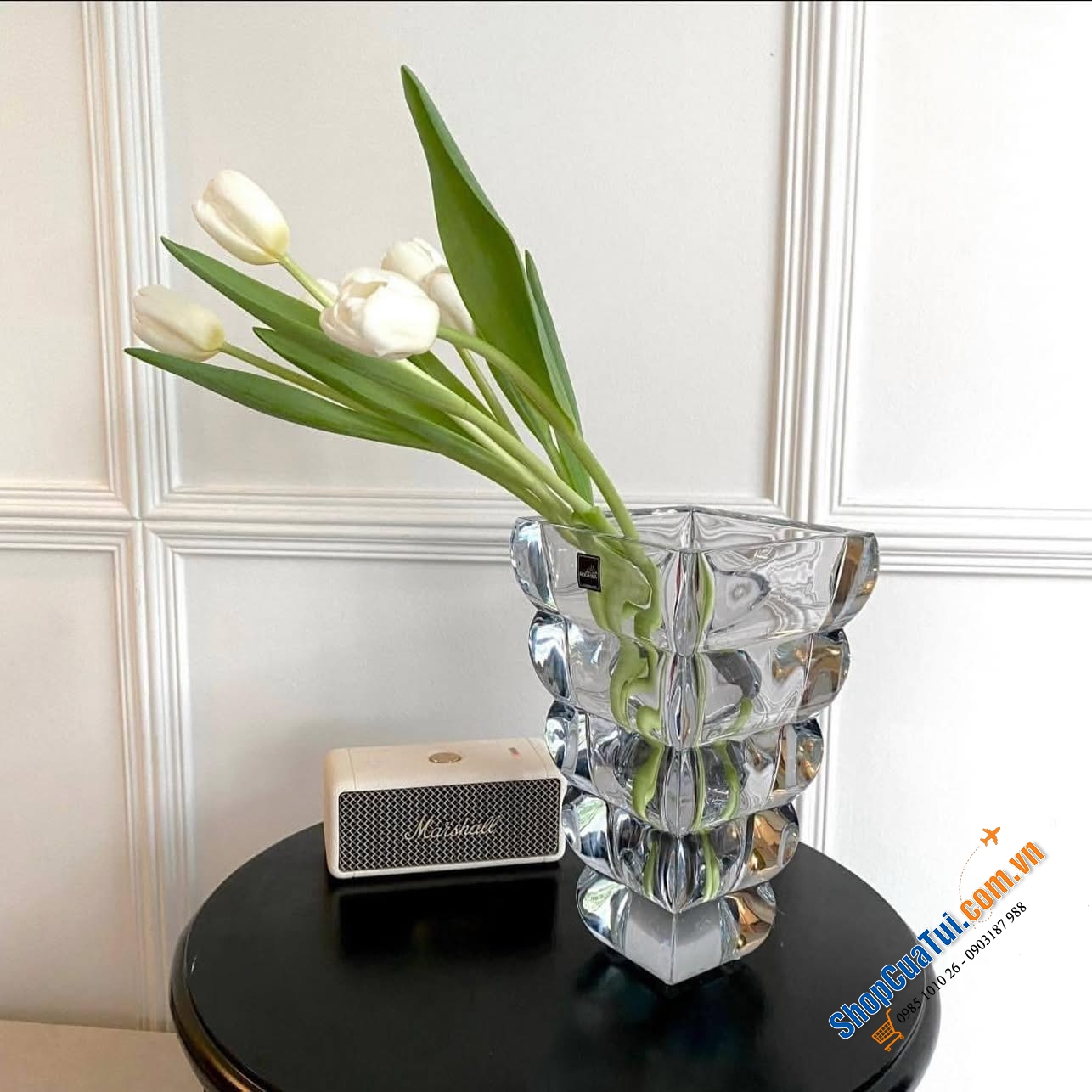 Lọ hoa pha lê Rogaska Adria size 25cm MÀU TRẮNG đẹp với mọi không gian