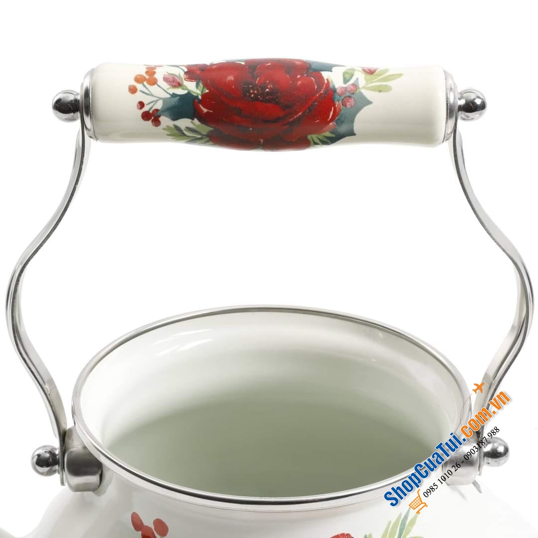 Ấm đun bếp từ The Pioneer Woman 1,8L họa tiết hoa nền trắng