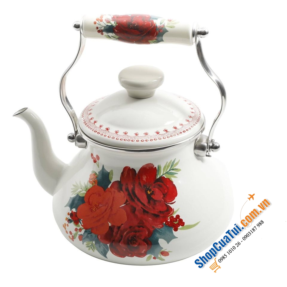 Ấm đun bếp từ The Pioneer Woman 1,8L họa tiết hoa nền trắng