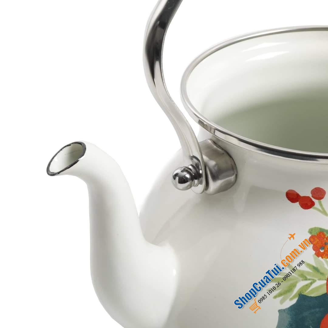 Ấm đun bếp từ The Pioneer Woman 1,8L họa tiết hoa nền trắng