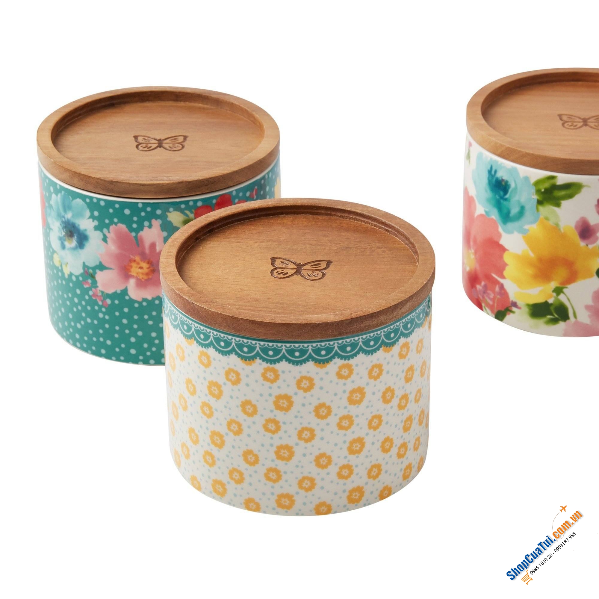 Sét 3 hũ đựng đồ khô The Pioneer Woman 13cm bằng gốm sứ có khả năng xếp chồng lên nhau mang đến sự tinh tế đặc trưng của Ree