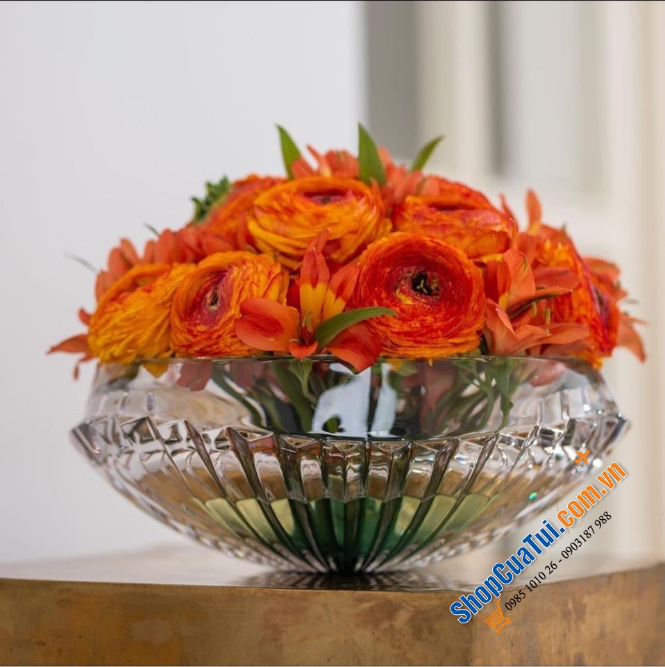 Tô pha lê Rogaska Oceania 30cm đẹp xuất sắc (thả hoa, cắm bát hoa, tô đựng hoa quả)