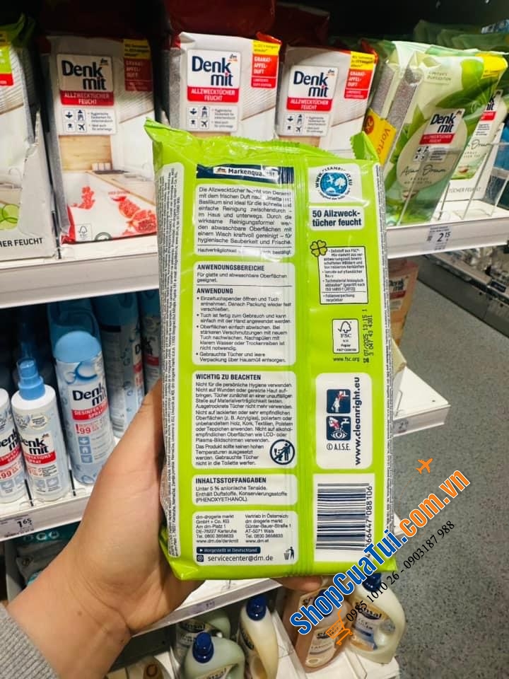 Khăn ướt chuyên dụng Denkmit lau chùi đa năng 50 tờ - hương chanh húng