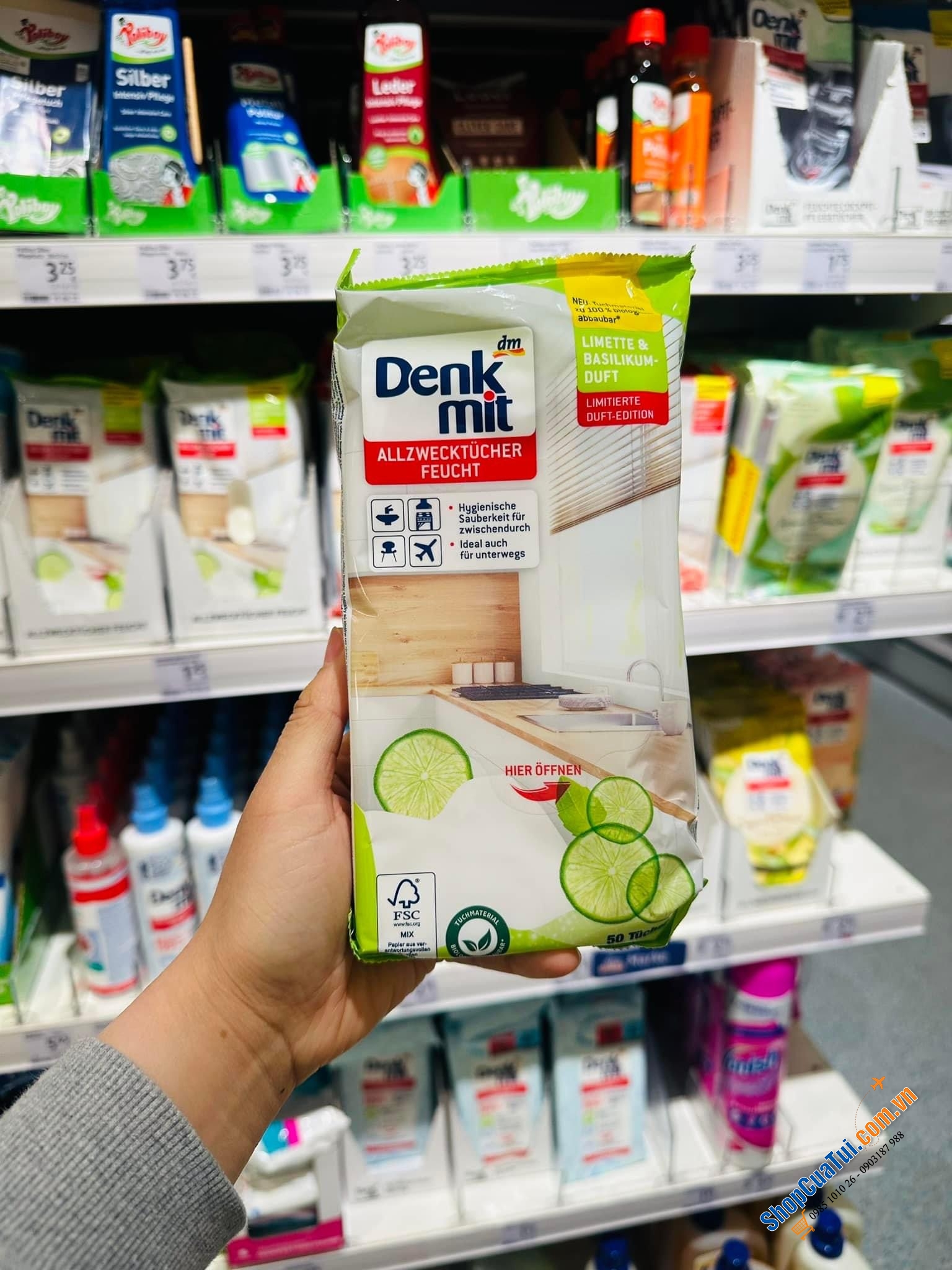 Khăn ướt chuyên dụng Denkmit lau chùi đa năng 50 tờ - hương chanh húng