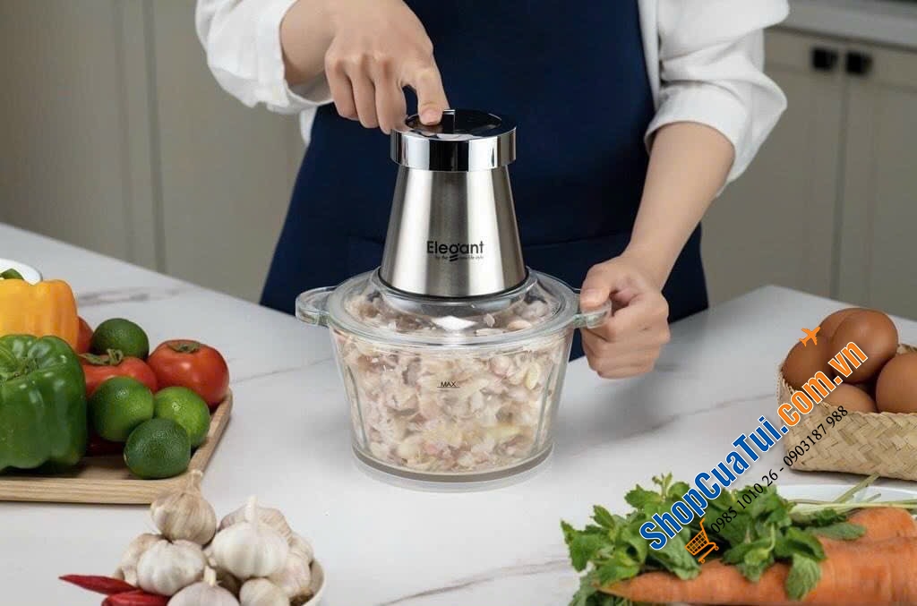 Máy Xay Đa Năng, Máy Xay Thịt Elegant FC-J08 để băm, xay thịt, giăm bông, tỏi, hành tây, các loại rau thơm