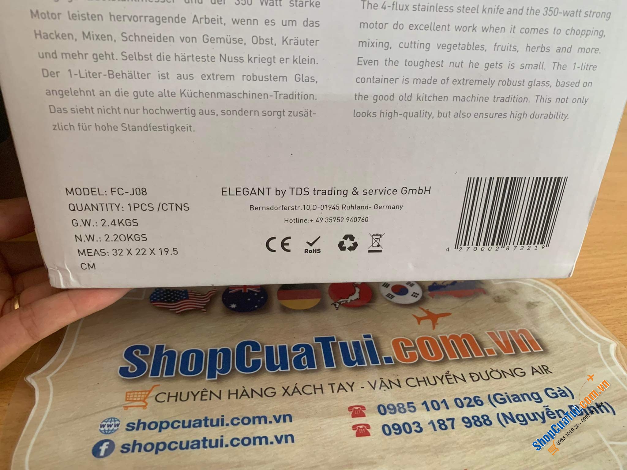 Máy Xay Đa Năng, Máy Xay Thịt Elegant FC-J08 để băm, xay thịt, giăm bông, tỏi, hành tây, các loại rau thơm