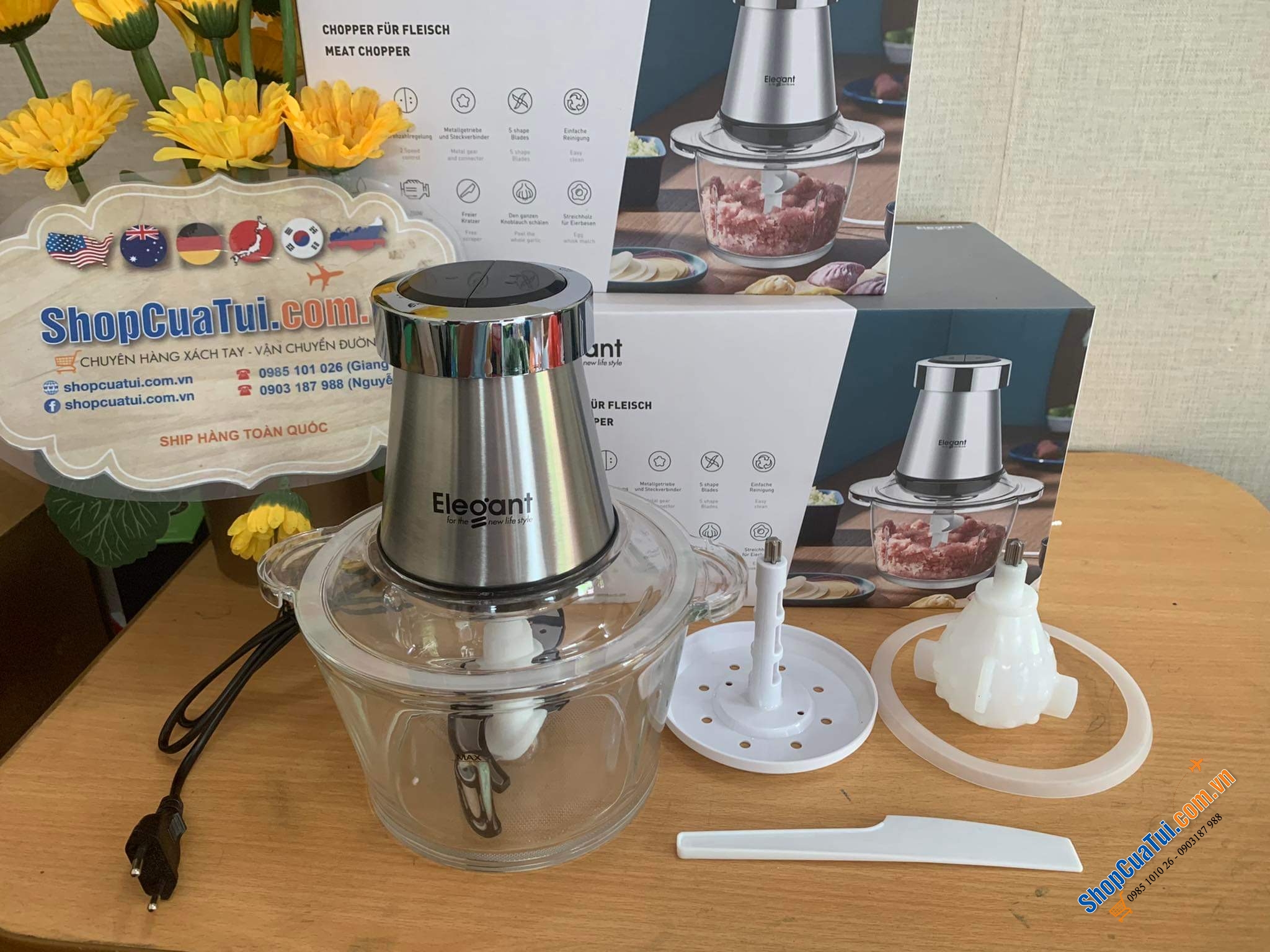 Máy Xay Đa Năng, Máy Xay Thịt Elegant FC-J08 để băm, xay thịt, giăm bông, tỏi, hành tây, các loại rau thơm