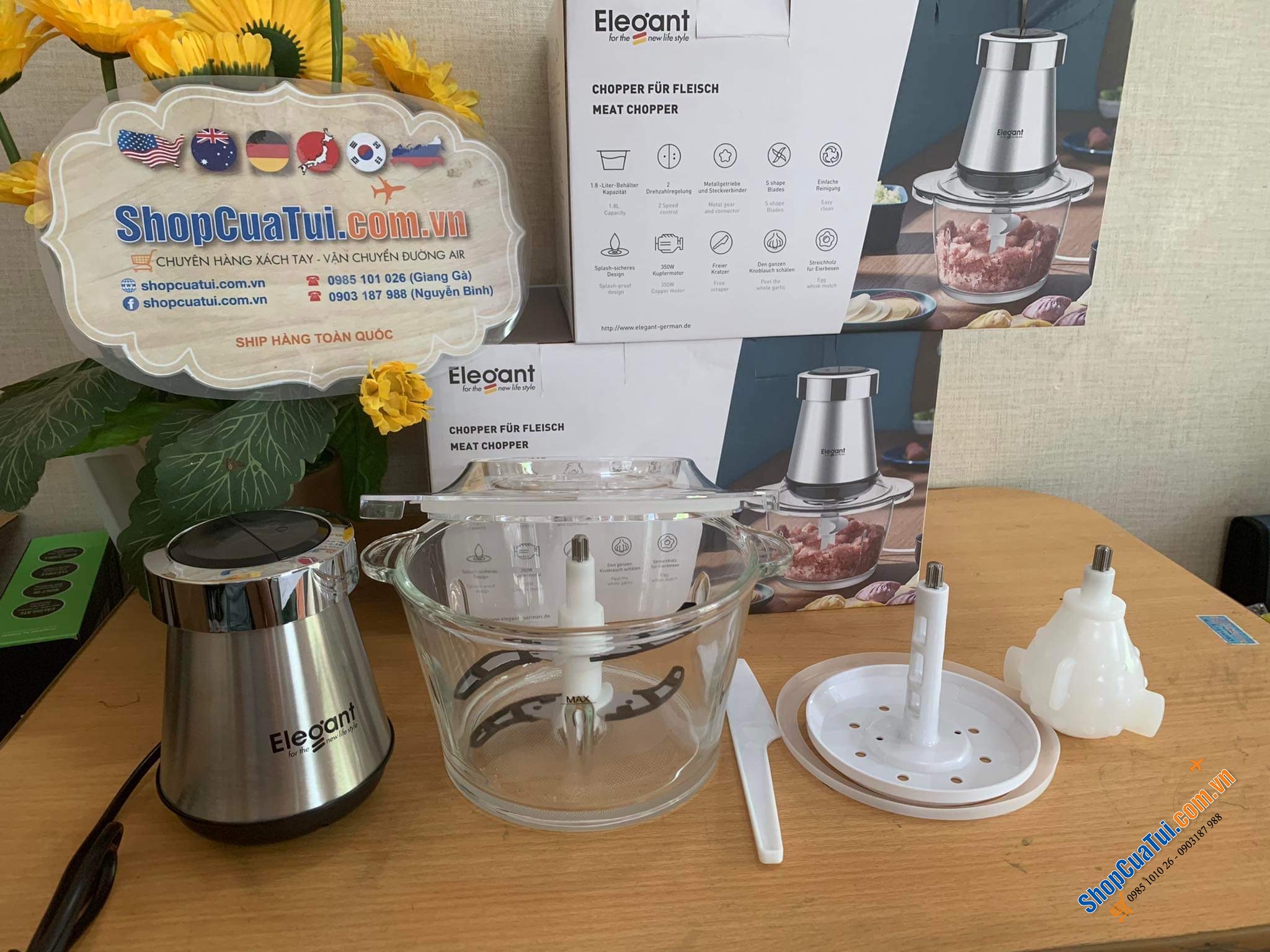 Máy Xay Đa Năng, Máy Xay Thịt Elegant FC-J08 để băm, xay thịt, giăm bông, tỏi, hành tây, các loại rau thơm