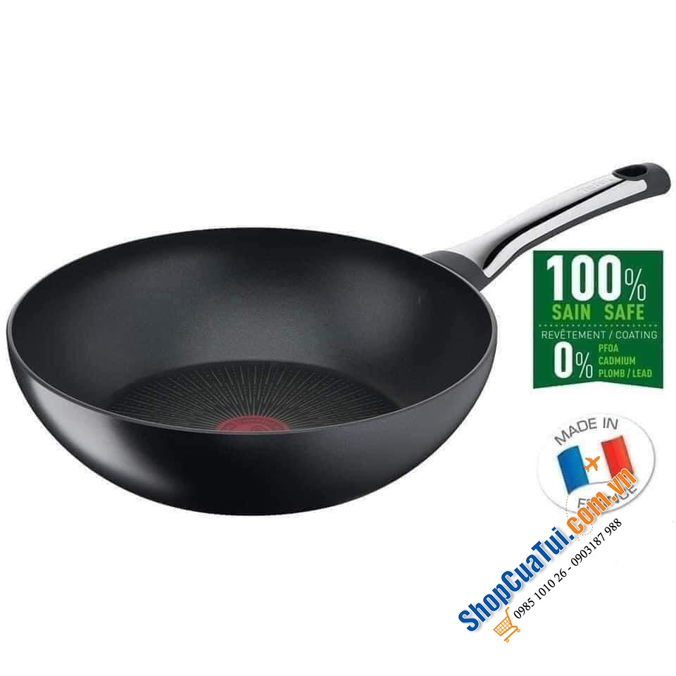 Chảo sâu lòng Tefal Excellence Wok 28cm tăng cường thêm 3 lớp Titanium - độ bền xuất sắc - Made in France