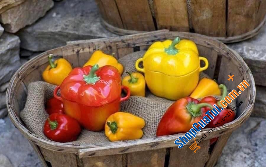 SET ĐÔI ÂU ỚT ĐỎ - VÀNG STAUB ĐỰNG BÁNH KẸO - HẠT - ĐỒ ĂN STAUB.