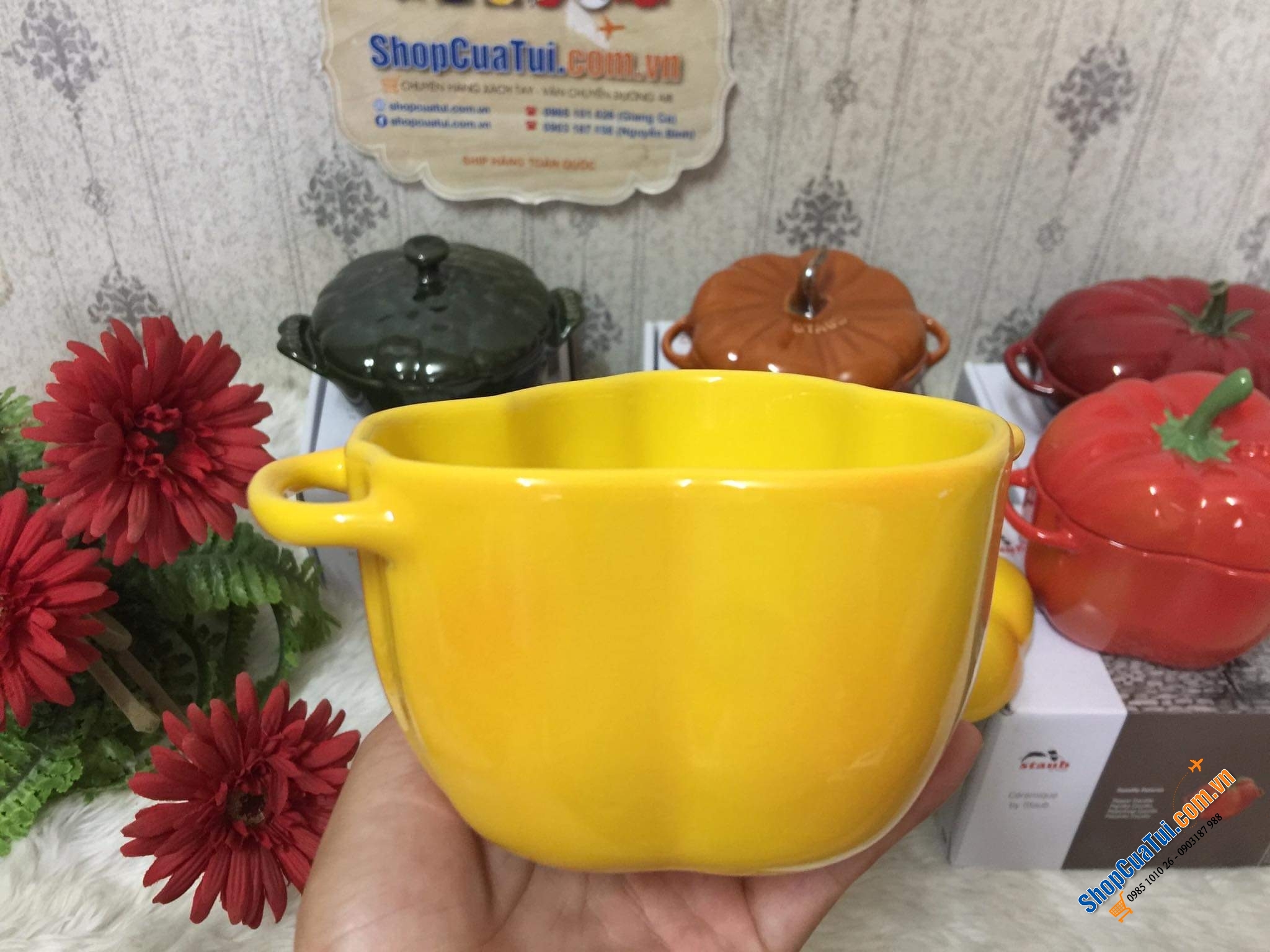 SET ĐÔI ÂU ỚT ĐỎ - VÀNG STAUB ĐỰNG BÁNH KẸO - HẠT - ĐỒ ĂN STAUB.