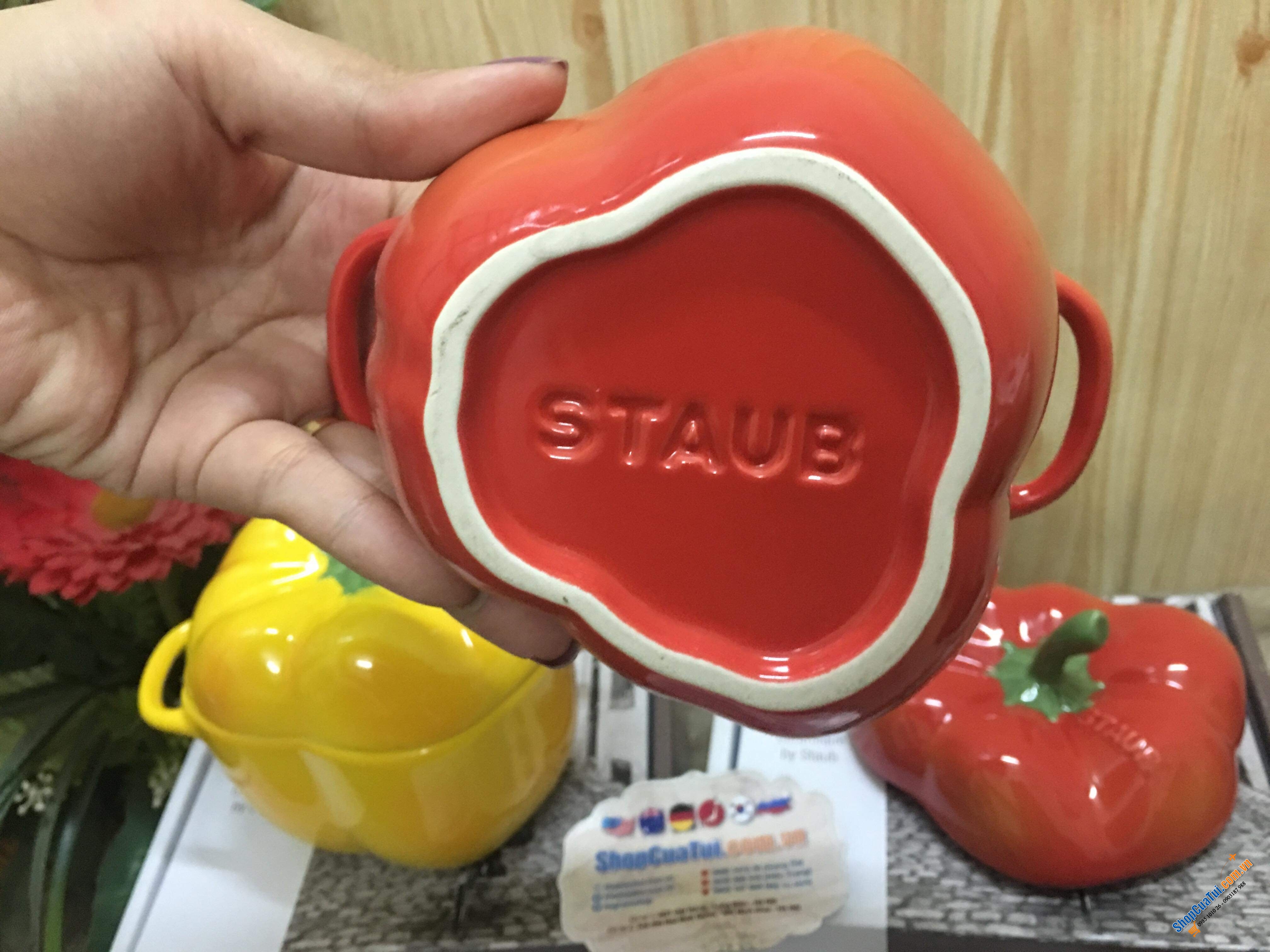 SET ĐÔI ÂU ỚT ĐỎ - VÀNG STAUB ĐỰNG BÁNH KẸO - HẠT - ĐỒ ĂN STAUB.