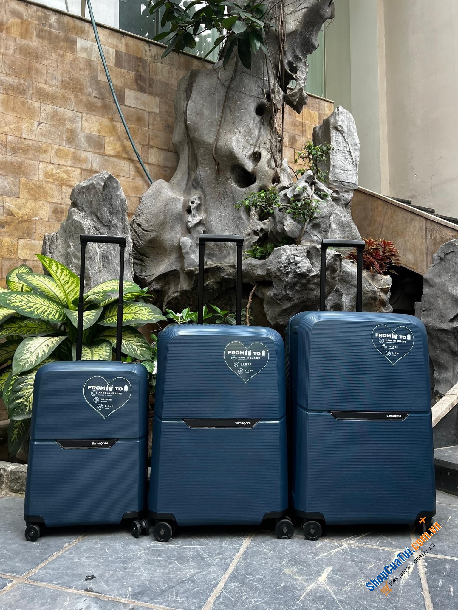 Set 3 vali kéo Samsonite Magnum ECO - Made in EU - Khoá ngoài, 3 màu xanh, đen, cam size S,M,L (có bán lẻ từng chiếc)