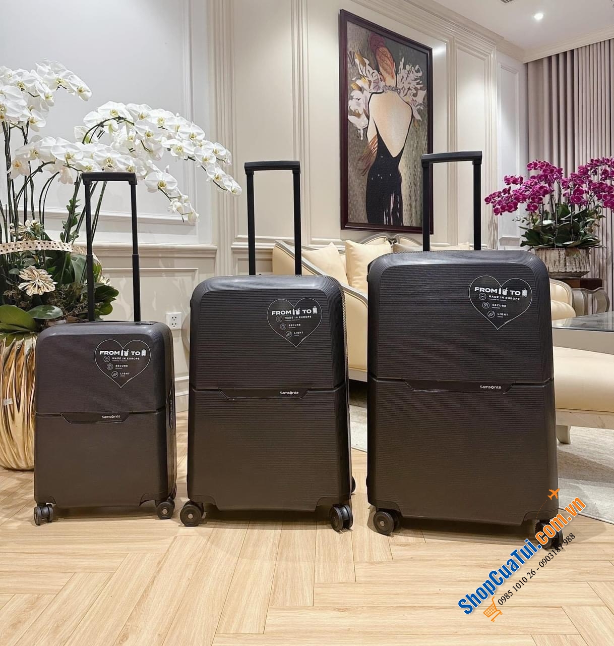 Set 3 vali kéo Samsonite Magnum ECO - Made in EU - Khoá ngoài, 3 màu xanh, đen, cam size S,M,L (có bán lẻ từng chiếc)