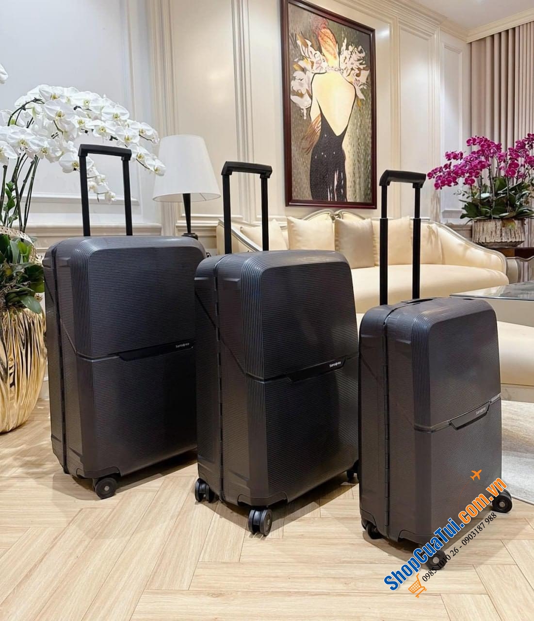 Set 3 vali kéo Samsonite Magnum ECO - Made in EU - Khoá ngoài, 3 màu xanh, đen, cam size S,M,L (có bán lẻ từng chiếc)
