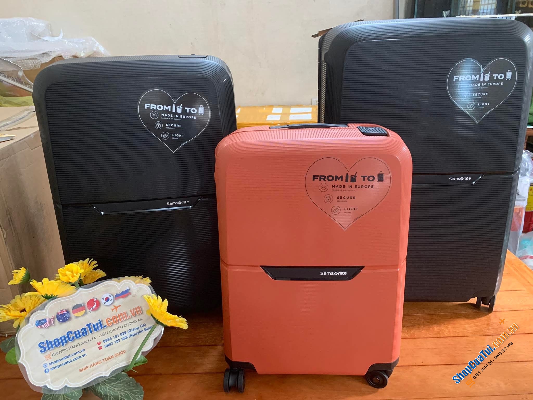 Set 3 vali kéo Samsonite Magnum ECO - Made in EU - Khoá ngoài, 3 màu xanh, đen, cam size S,M,L (có bán lẻ từng chiếc)