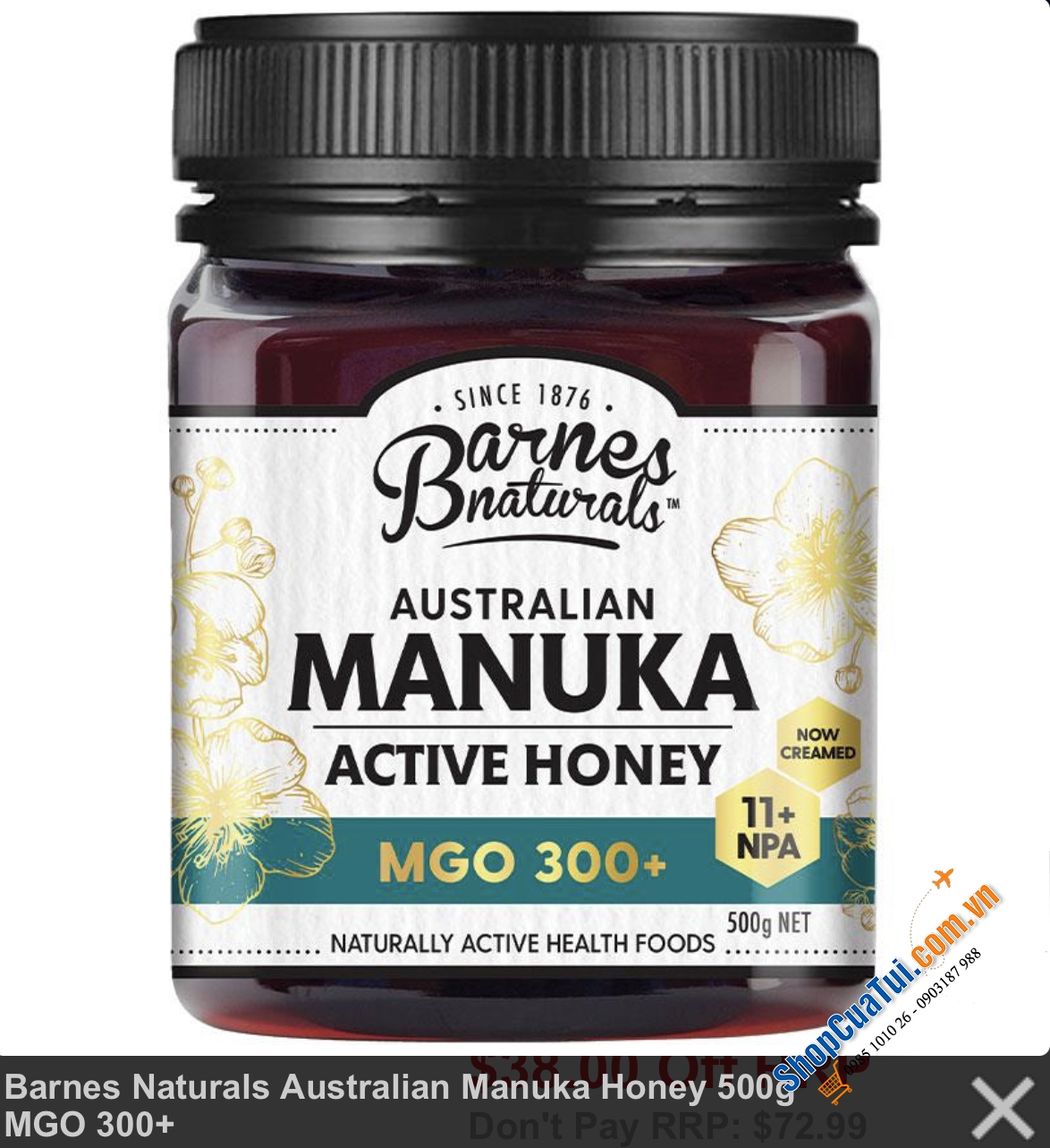 Mật ong Barnes Naturals Australian Manuka Honey 500g MGO 300+ tương đương NPA 11+