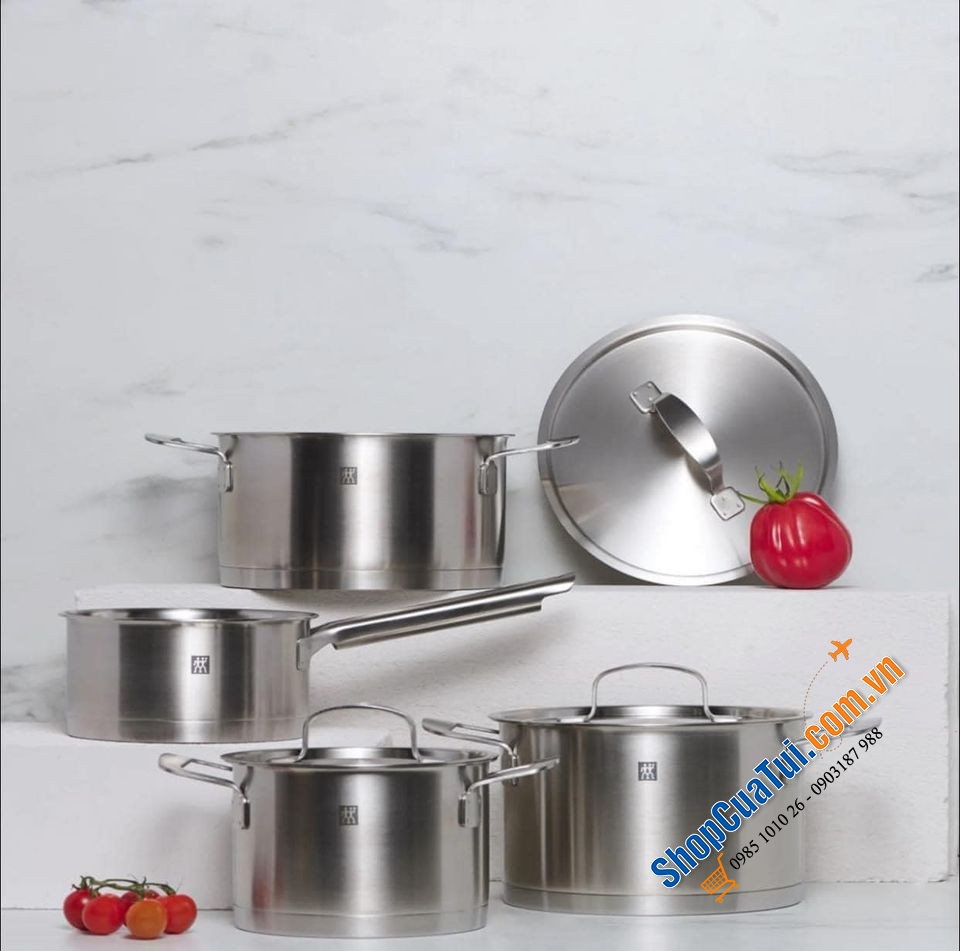 BỘ NỒI ZWILLING BASE 4 MÓN - VUNG INOX - THÉP KHÔNG GỈ CAO CẤP - CHẤT THÉP BÓNG MỜ - BỀN ĐẸP - HẠN CHẾ TRẦY XƯỚC