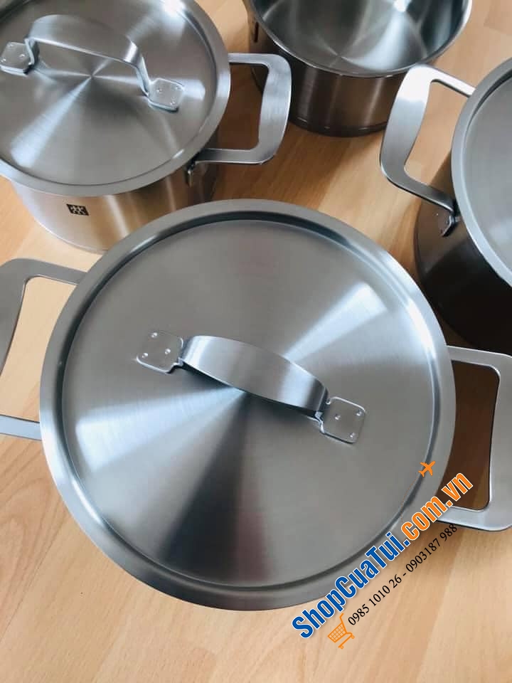 BỘ NỒI ZWILLING BASE 4 MÓN - VUNG INOX - THÉP KHÔNG GỈ CAO CẤP - CHẤT THÉP BÓNG MỜ - BỀN ĐẸP - HẠN CHẾ TRẦY XƯỚC