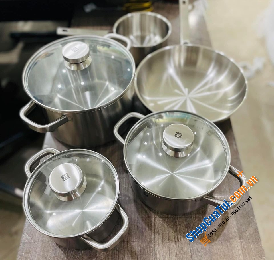 BỘ NỒI ZWILLING JOY SET 5 MÓN - Đáy 3 lớp, núm tròn, quai vuông đậm chất cổ điển