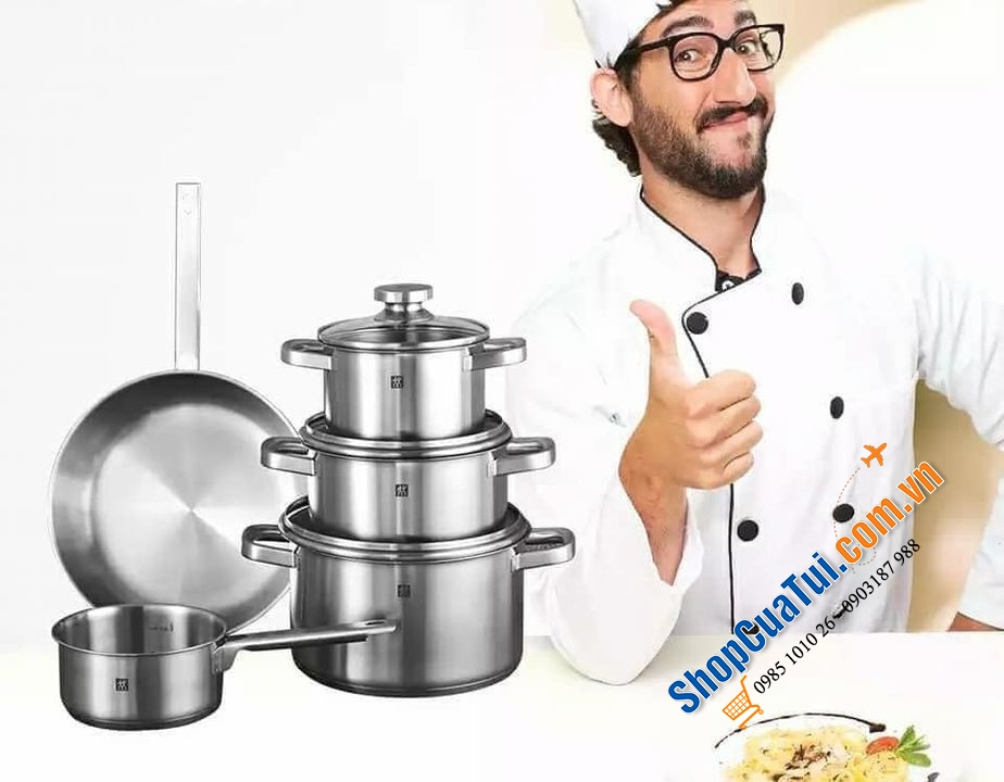 BỘ NỒI ZWILLING JOY SET 5 MÓN - Đáy 3 lớp, núm tròn, quai vuông đậm chất cổ điển