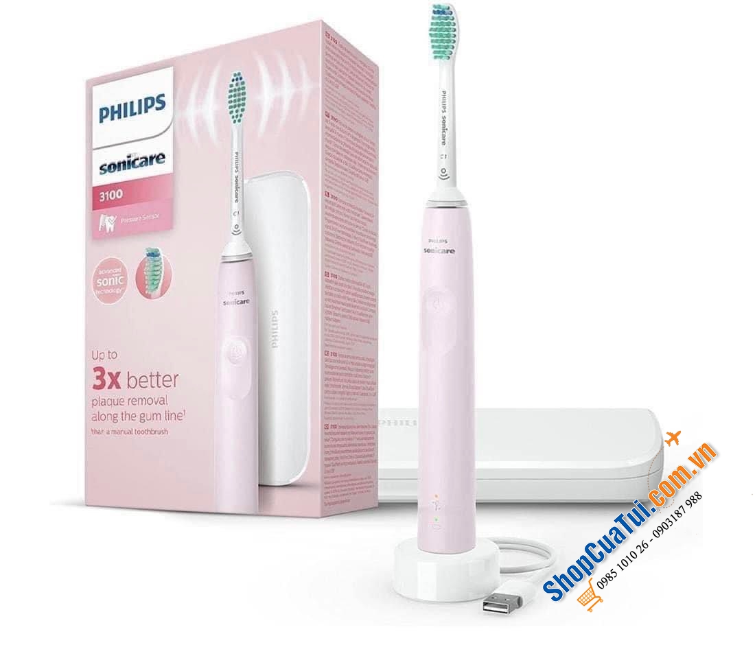 BÀN CHẢI ĐIỆN PHILIPS HX3673/11 SERIES 3100 - MÀU HỒNG (kèm hộp du lịch).