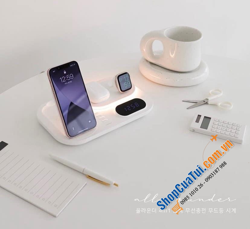 Sạc 4in1 Mooas - Vừa là đèn ngủ, vừa là sạc nhanh 30W, vừa có đồng hồ hiển thị, mua 1 được 4 quá tiện lợi