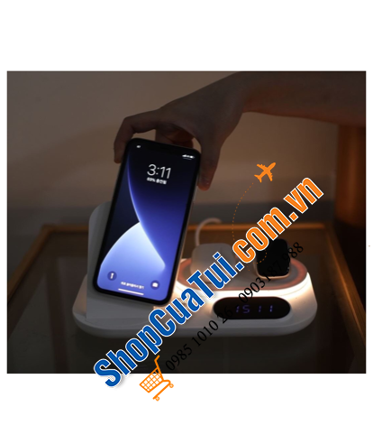Sạc 4in1 Mooas - Vừa là đèn ngủ, vừa là sạc nhanh 30W, vừa có đồng hồ hiển thị, mua 1 được 4 quá tiện lợi