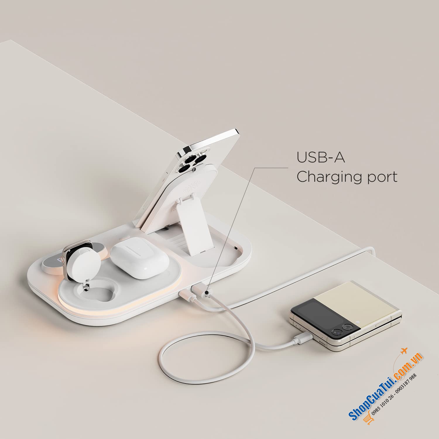 Sạc 4in1 Mooas - Vừa là đèn ngủ, vừa là sạc nhanh 30W, vừa có đồng hồ hiển thị, mua 1 được 4 quá tiện lợi