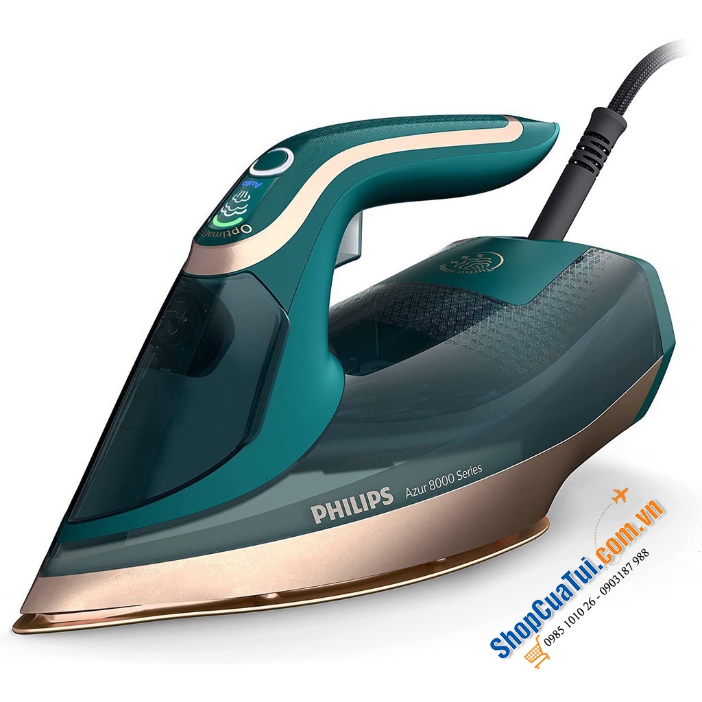 Bàn là hơi nước Philips Azur 8000 DST8030/70 công suất 3000W cực kỳ mạnh mẽ màu xanh thạch anh-gold