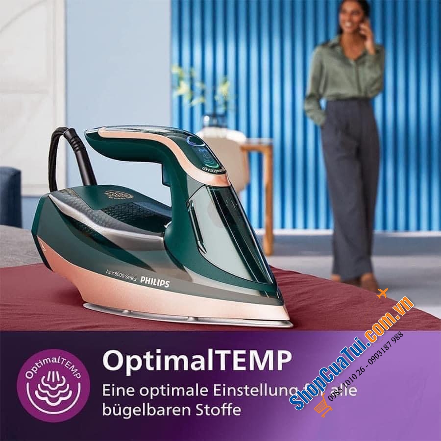 Bàn là hơi nước Philips Azur 8000 DST8030/70 công suất 3000W cực kỳ mạnh mẽ màu xanh thạch anh-gold