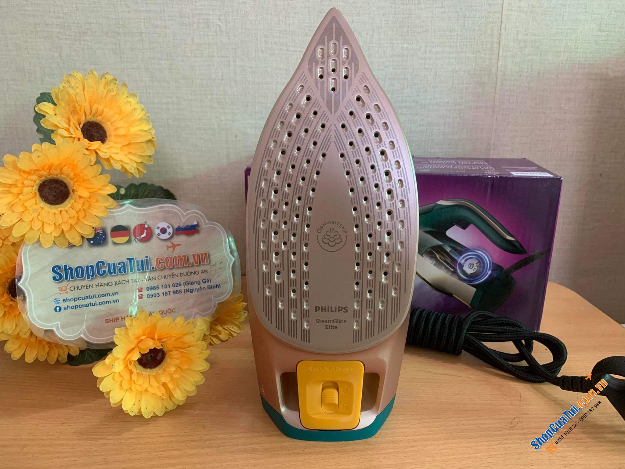 Bàn là hơi nước Philips Azur 8000 DST8030/70 công suất 3000W cực kỳ mạnh mẽ màu xanh thạch anh-gold