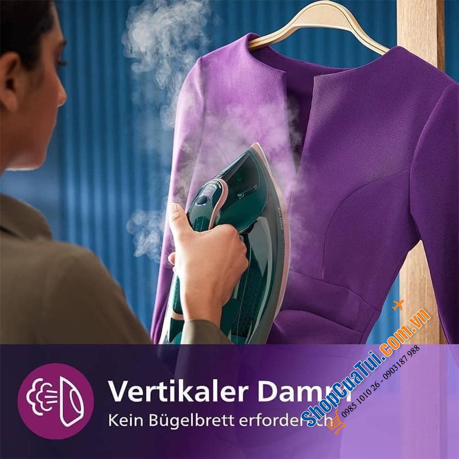 Bàn là hơi nước Philips Azur 8000 DST8030/70 công suất 3000W cực kỳ mạnh mẽ màu xanh thạch anh-gold