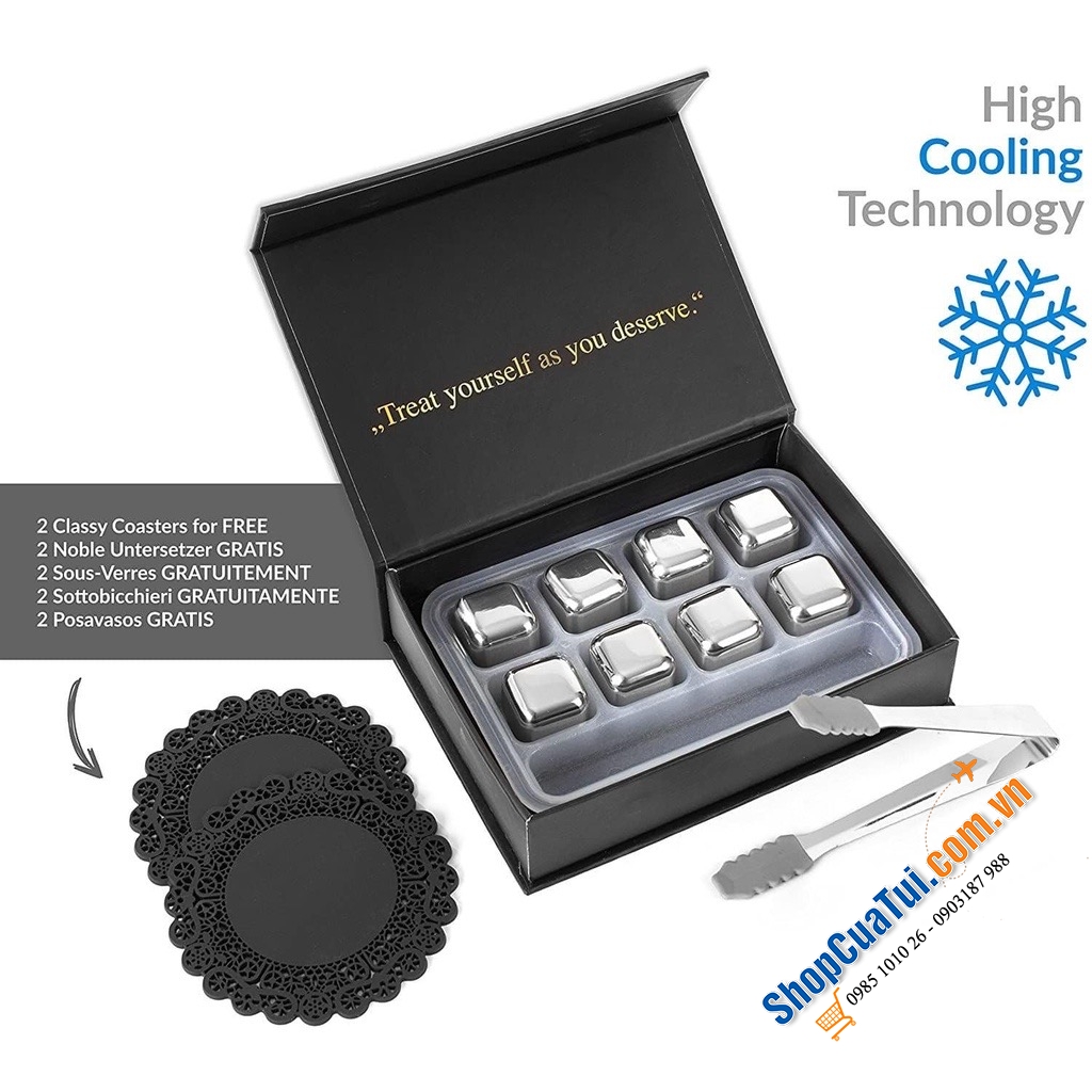 ĐÁ UỐNG GIỮ LẠNH CAO CẤP AMERIGO - Đá inox màu bạc