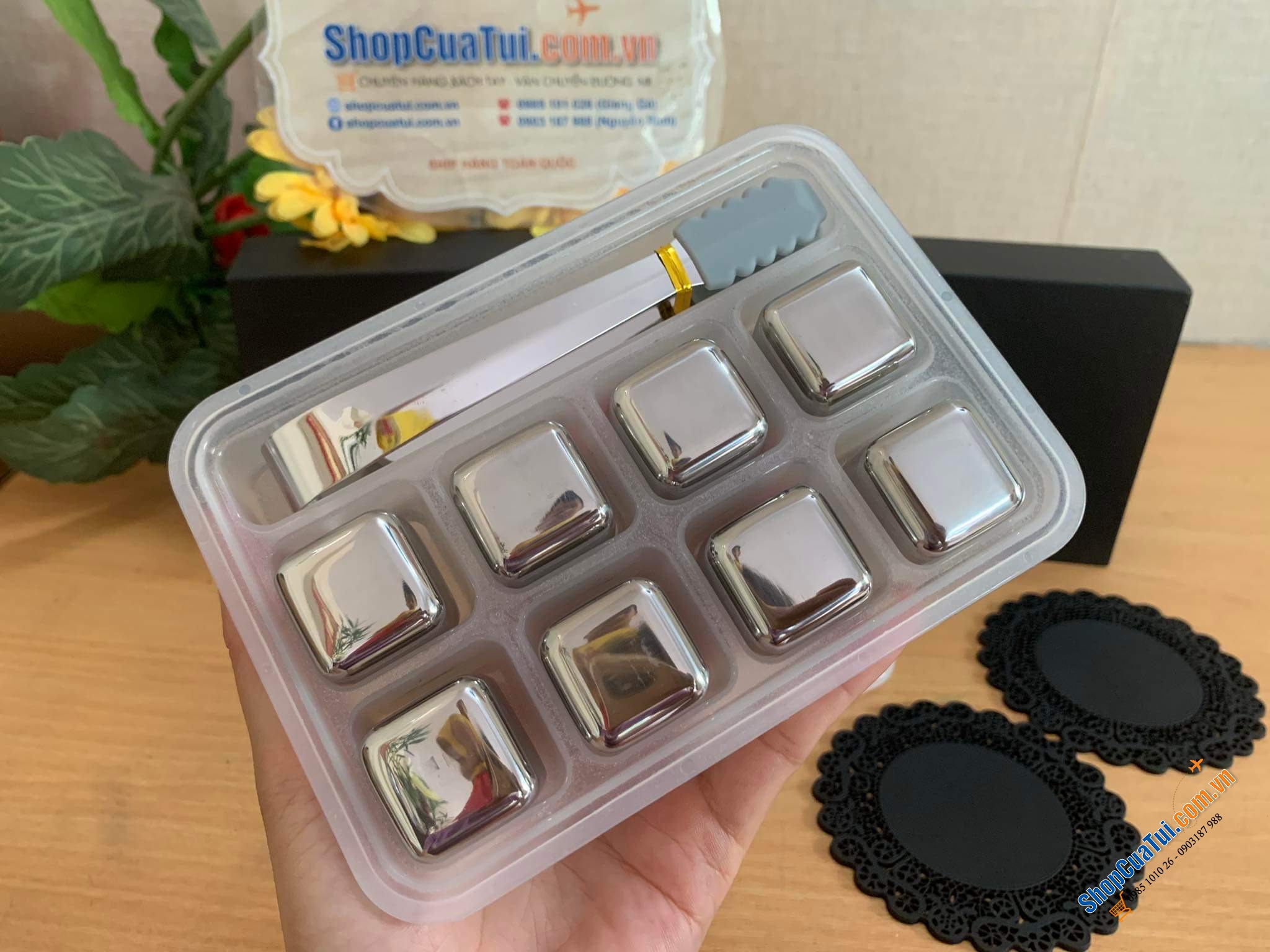 ĐÁ UỐNG GIỮ LẠNH CAO CẤP AMERIGO - Đá inox màu bạc