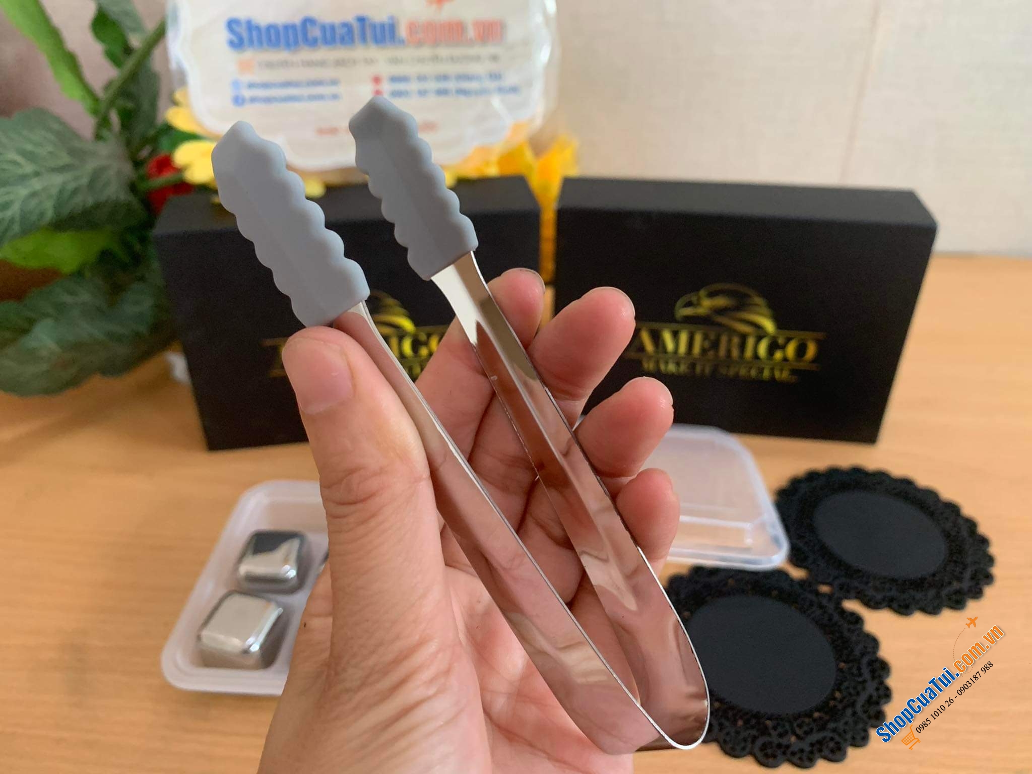 ĐÁ UỐNG GIỮ LẠNH CAO CẤP AMERIGO - Đá inox màu bạc