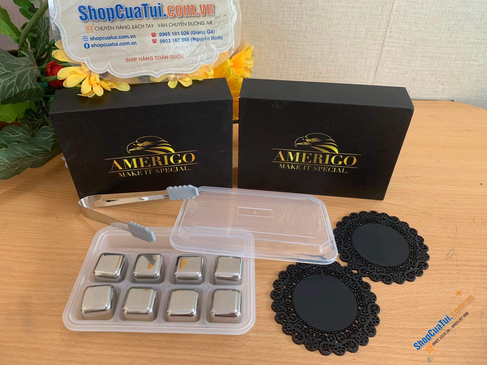 ĐÁ UỐNG GIỮ LẠNH CAO CẤP AMERIGO - Đá inox màu bạc