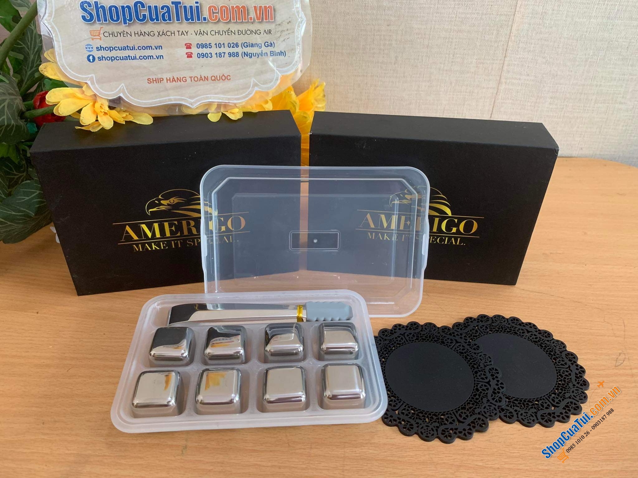 ĐÁ UỐNG GIỮ LẠNH CAO CẤP AMERIGO - Đá inox màu bạc