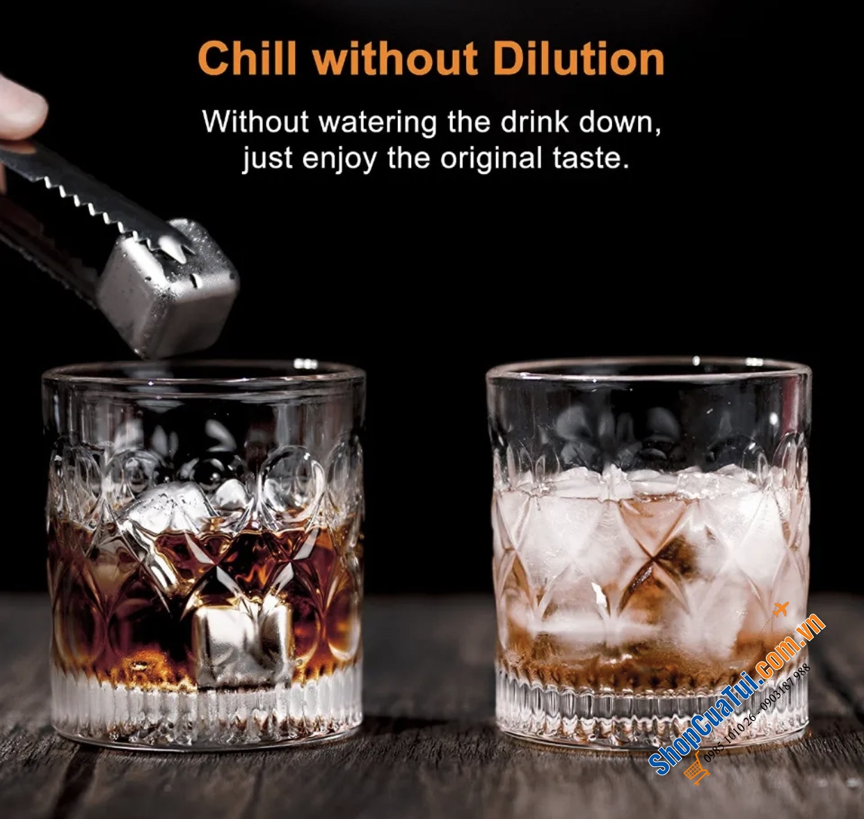 ĐÁ UỐNG GIỮ LẠNH CAO CẤP AMERIGO - Đá inox màu bạc