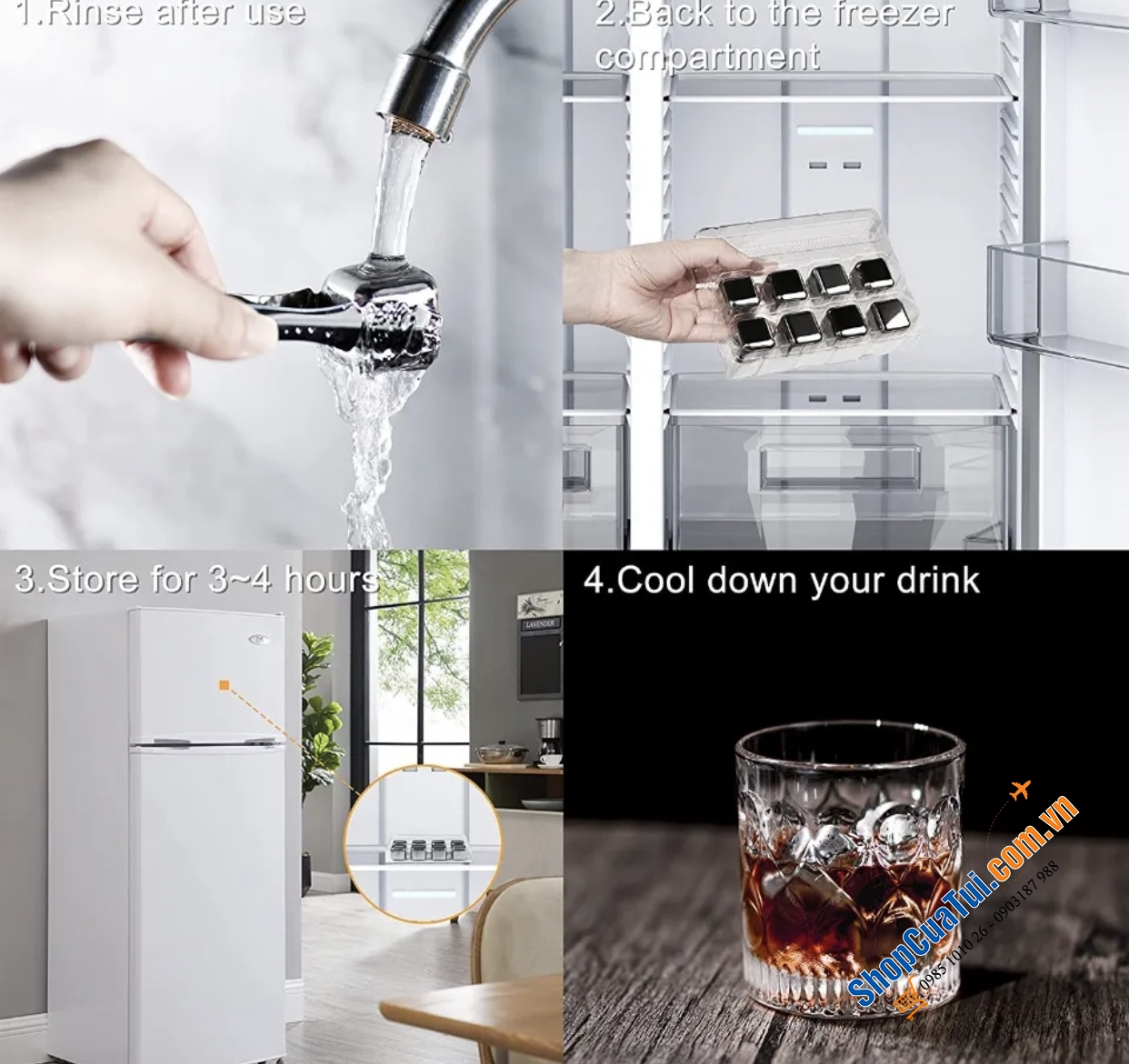 ĐÁ UỐNG GIỮ LẠNH CAO CẤP AMERIGO - Đá inox màu bạc