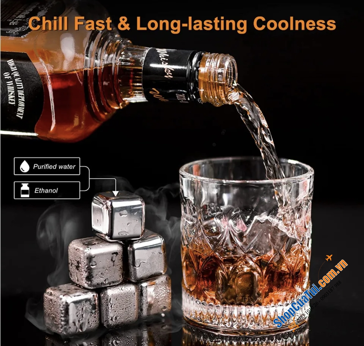 ĐÁ UỐNG GIỮ LẠNH CAO CẤP AMERIGO - Đá inox màu bạc