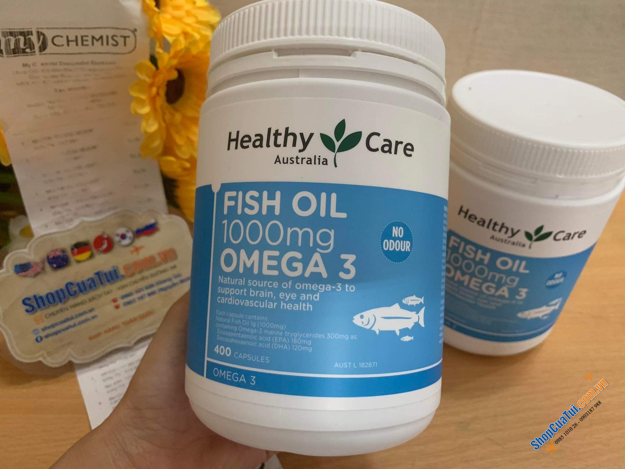 DẦU CÁ TỰ NHIÊN Healthy Care Fish Oil 1000mg Omega 3 400 caspules không mùi hỗ trợ sức khỏe tim, não, mắt và tim mạch